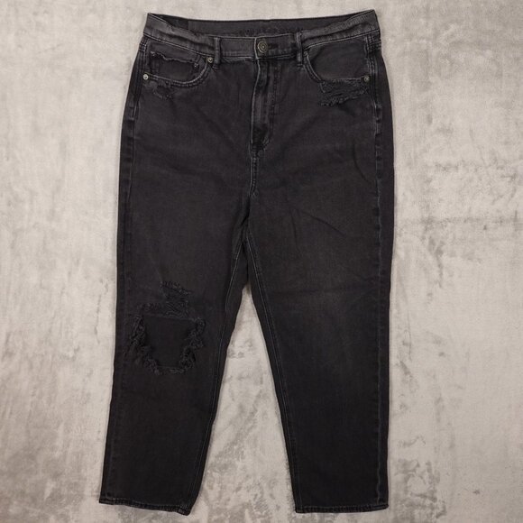 American Eagle Highest Rise 90s Boyfriend Jeans Black Distressed Size 14 - Picture 1 of 11